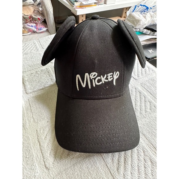Disney Mickey Mouse Ears Hat Baseball Cap Adjustable Adult Black Cotton‎ - Picture 1 of 6